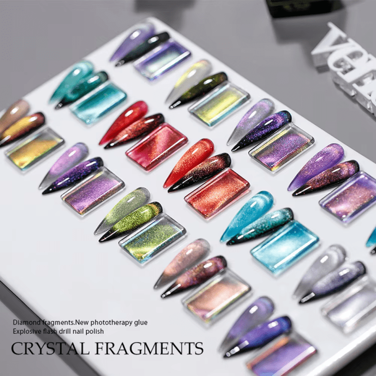 A display of various nail polish color samples.
