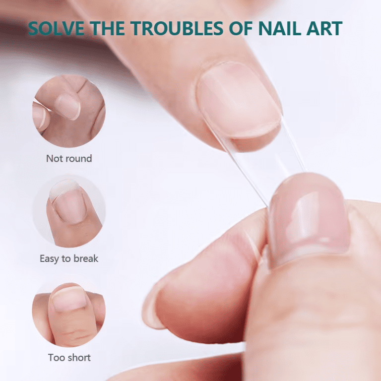 Close-up images showing the flexibility and restoration of ultra-thin fake nails.