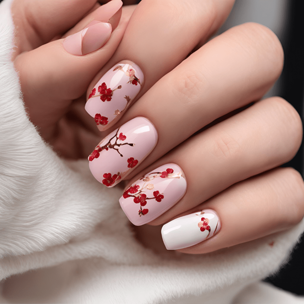 Valentine's Nails: Cherry Blossom Love