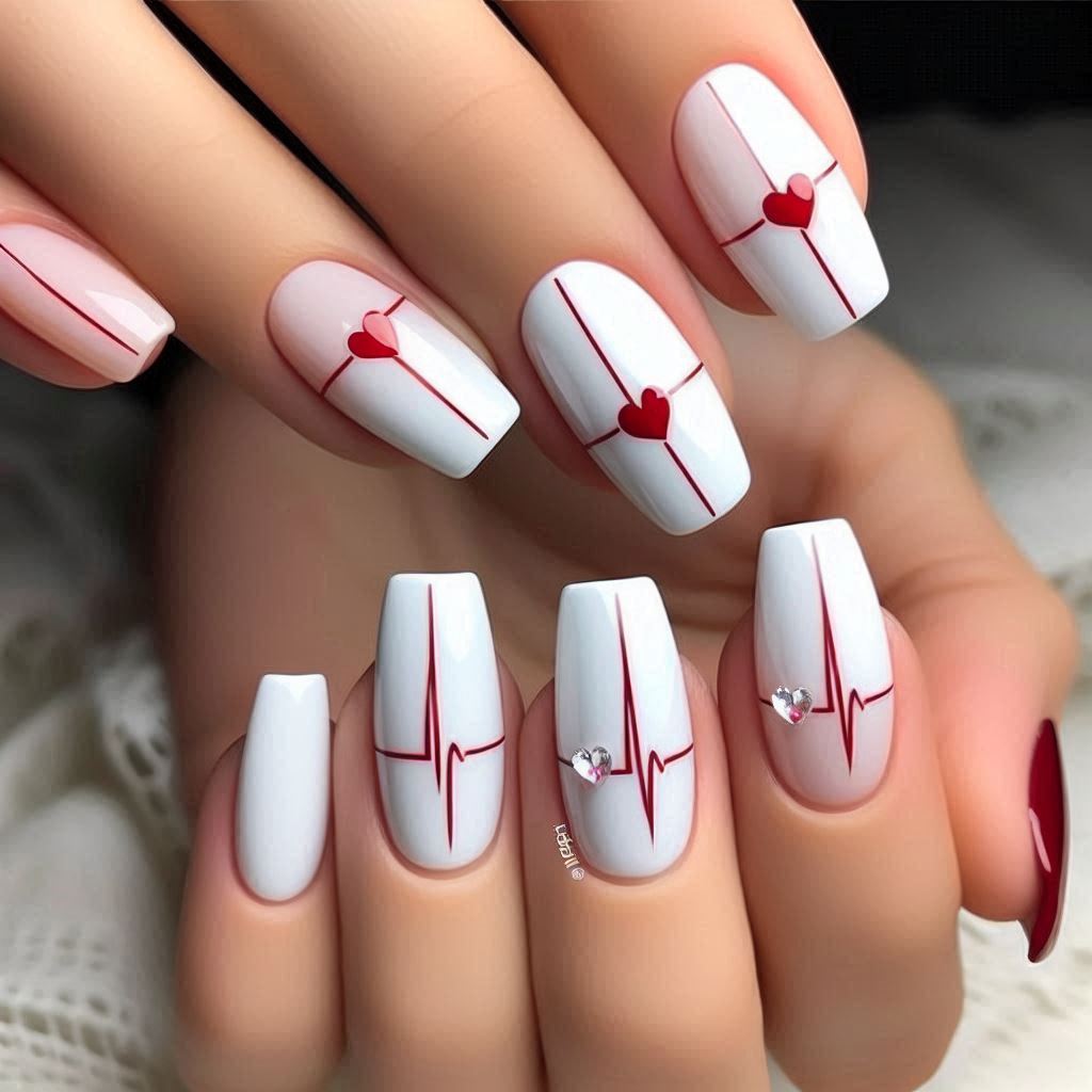  Valentine's Nails: Heartbeat Line Art