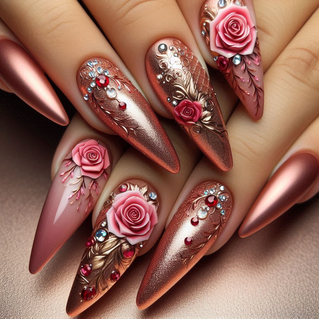 Valentine's Nails: Rose Gold Elegance