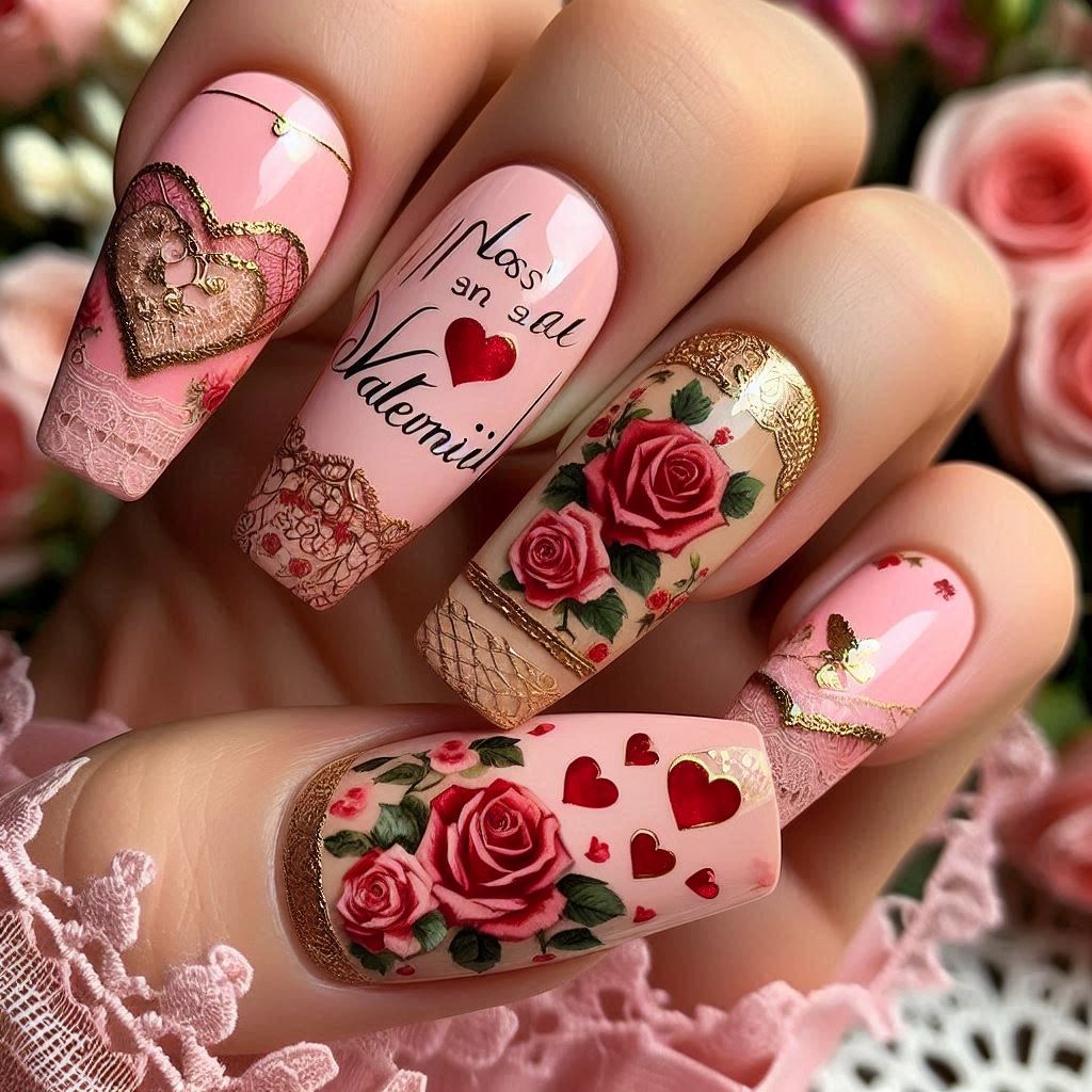 Valentine's Nails: Vintage Valentine Cards