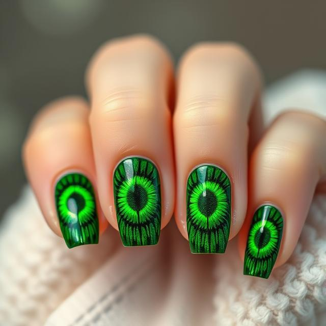 Green cat eye effect on nails with Clou Beaute Gel Polish