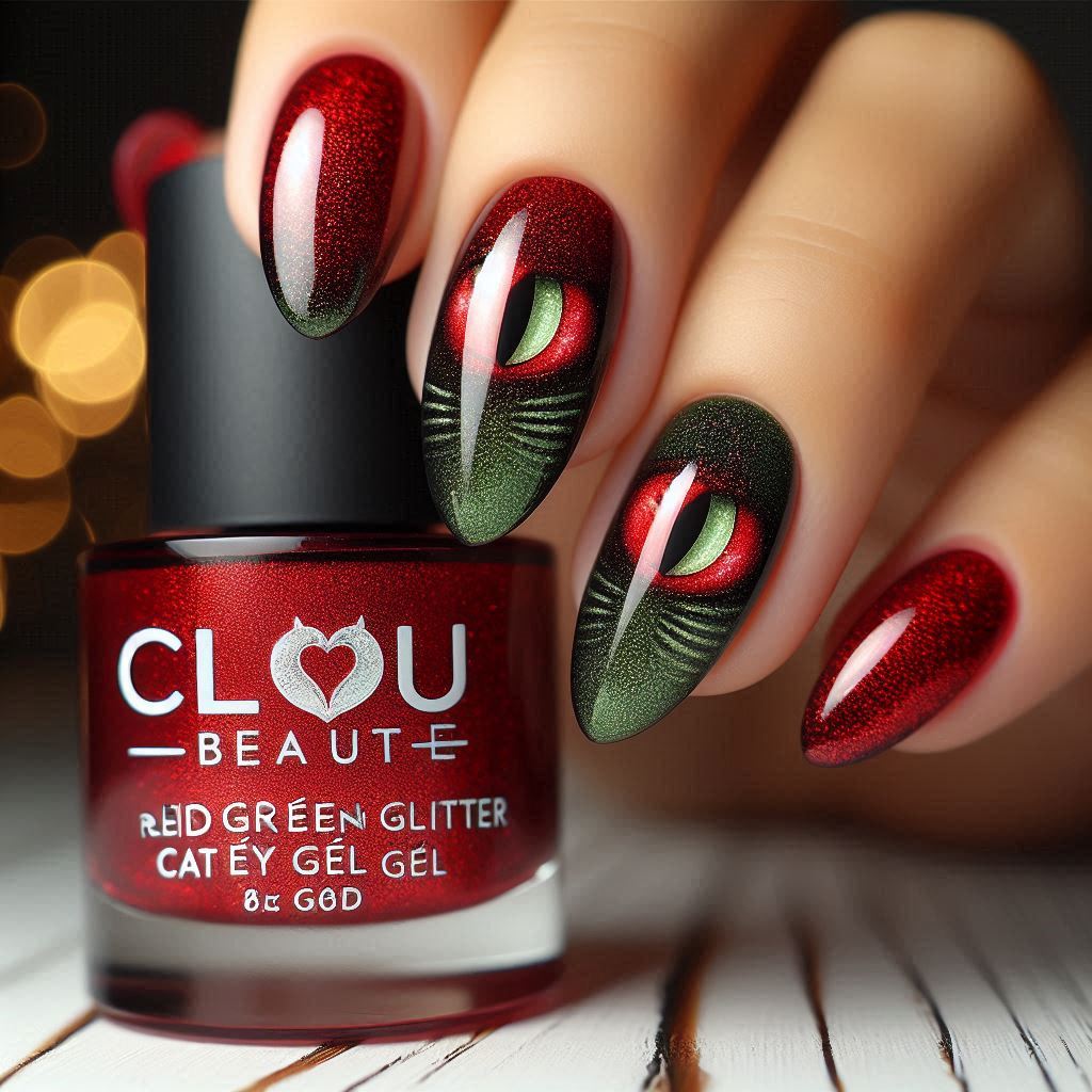 Red cat eye effect on nails with Clou Beaute Gel Polish