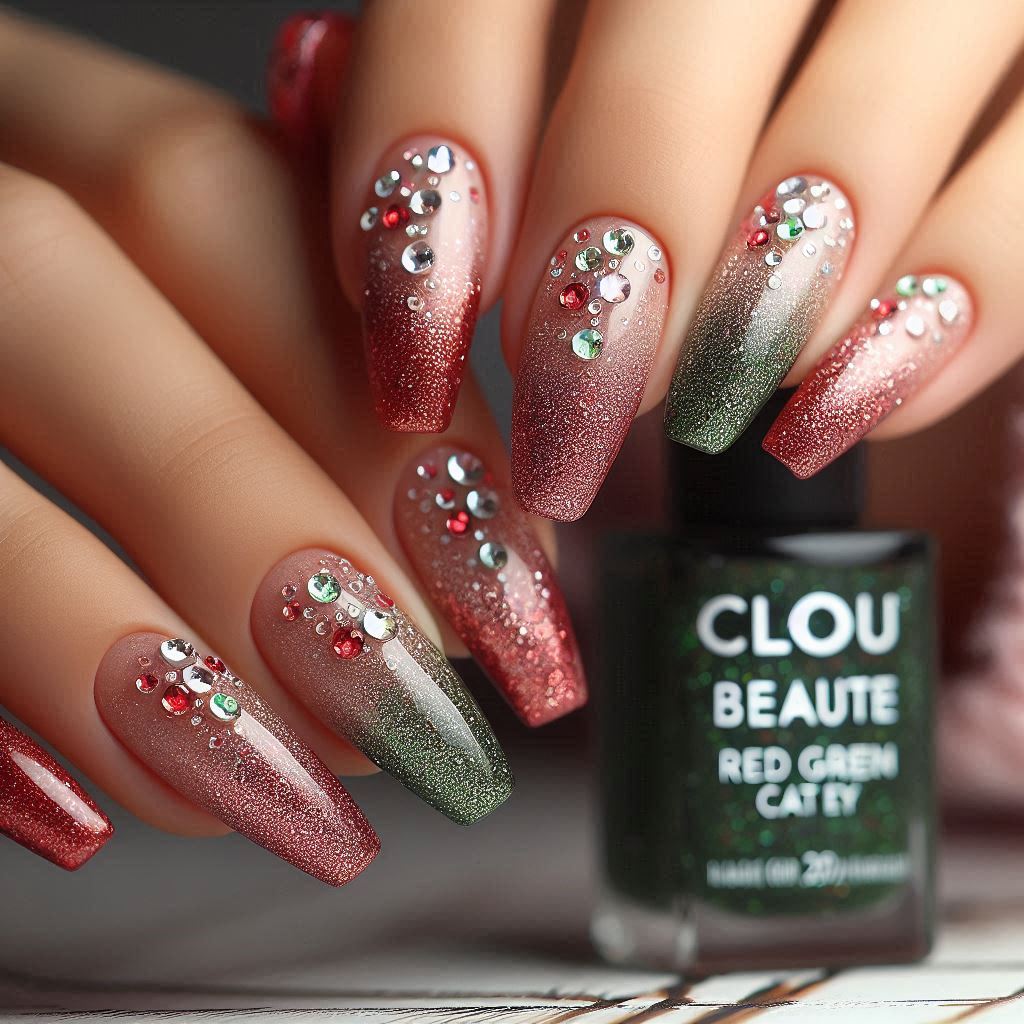 Rhinestone nail art with Clou Beaute Cat Eye Gel Polish